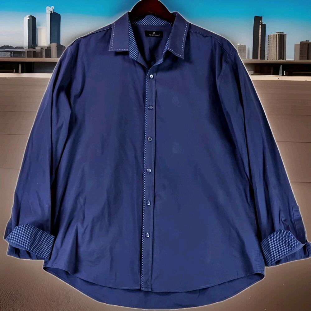 7 Diamonds Men's Dress Shirt Blue Stretch Button Up Long Sleeve Cuff Detail XL